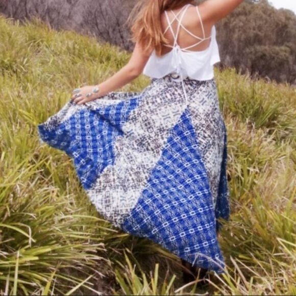 NWT Free People Show You Off Printed High Low Flowy Boho Maxi Skirt - Picture 1 of 10